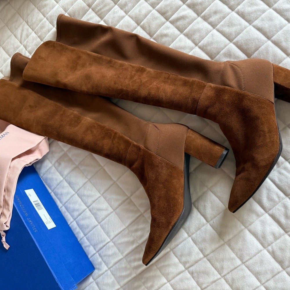 Brown Suede Knee-High Boots